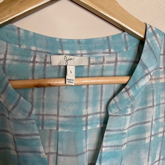 Joie Blue Plaid Silk Button Down Top - Picture 3 of 6